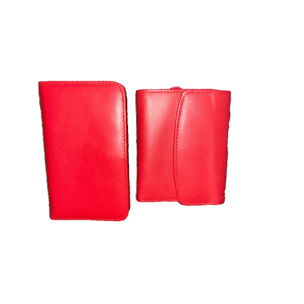 2 Pc Vtg Buxton Red Leather Wallet & Card Holder  Top‎ Grain